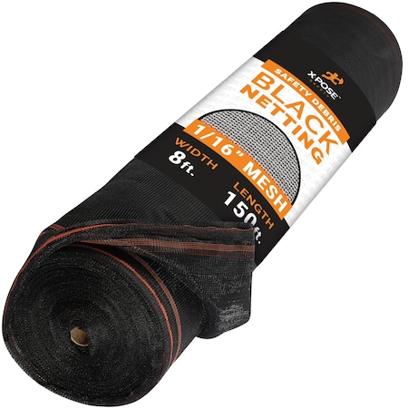 Xpose Safety Heavy Duty Black 1/16 in  Mesh Fire Retardant Debris Netting - 8' x 150' NFRSHB-8150-X